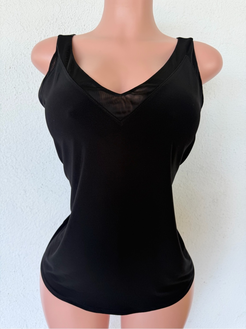 White House Black Market Black V-Neck Mesh-Inset Camisole